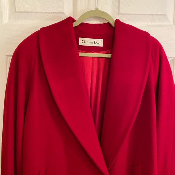 🔥Christian Dior🔥 cardinal red full length lambs wool coat. Vintage 1985. Sz 10 - Picture 3 of 13